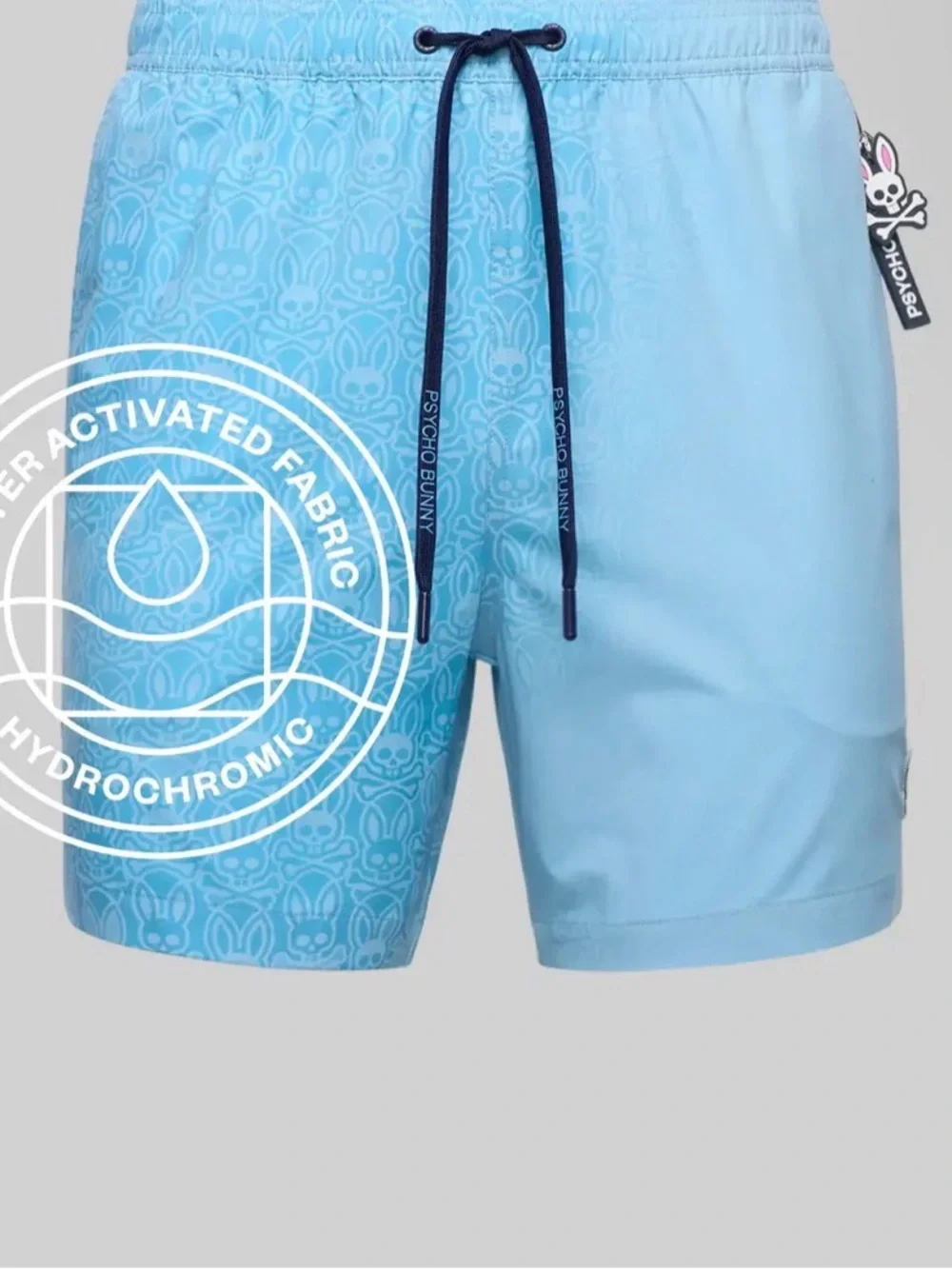 Psycho Bunny Men's Pale Blue Swim Trunks with Black Drawstring